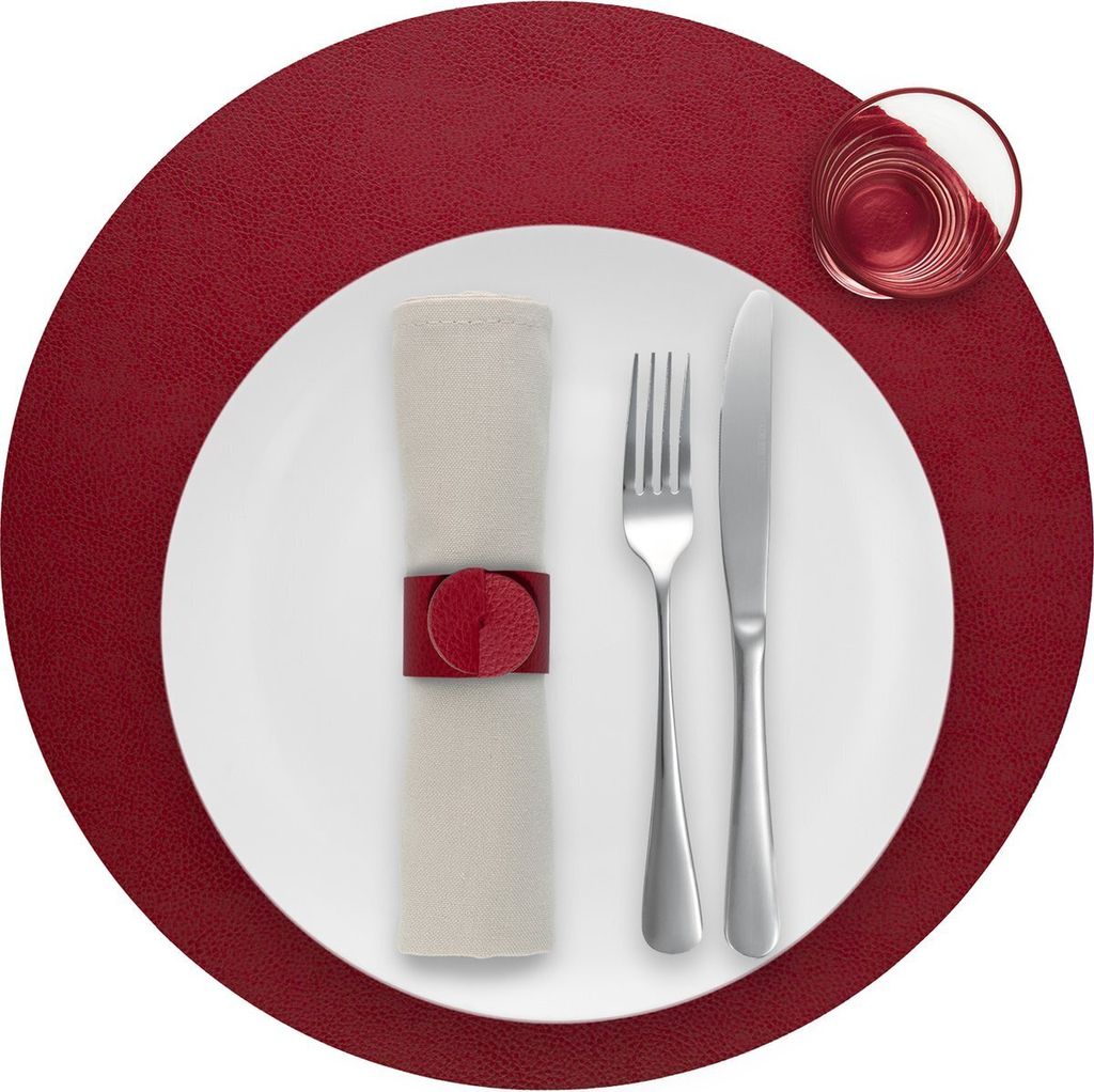 Platzdeckchen Skinnatur "Salsa" - Platzsets - Tischset - Rund - Recyceltes Leder - Rot - 38cm - 1 Stück
