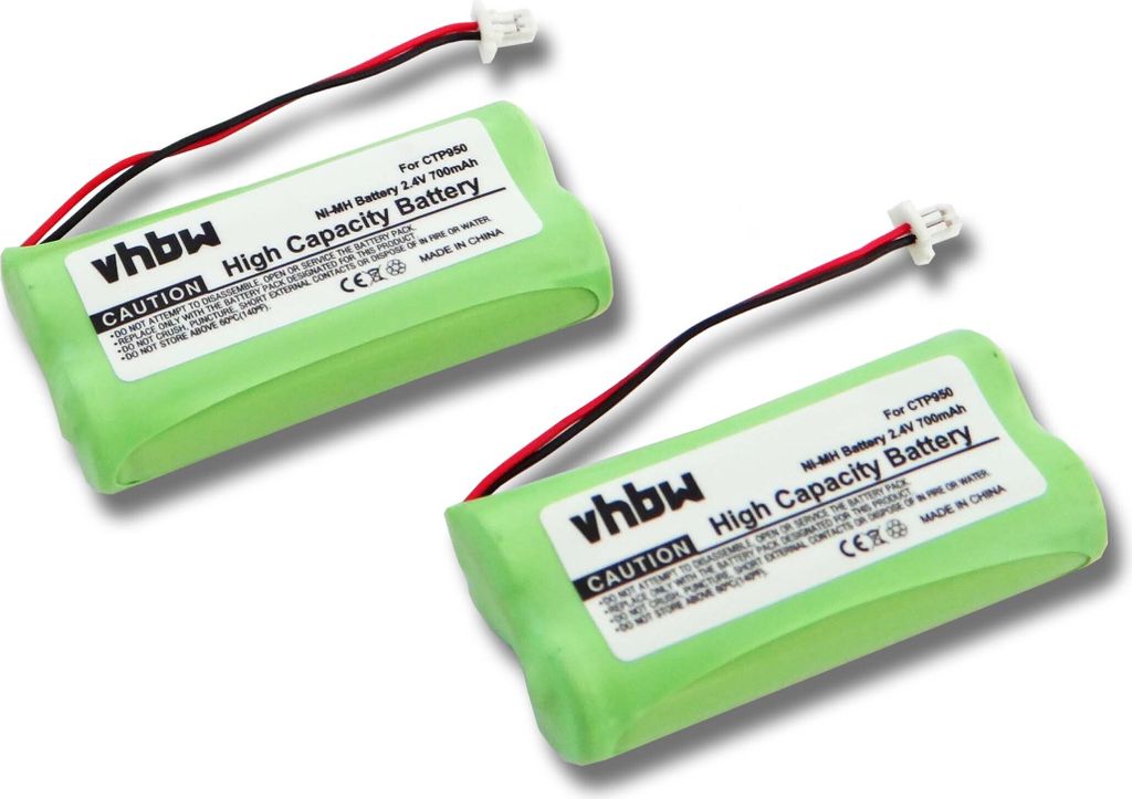 vhbw 2x Akku Ersatz für CTP950 für schnurlos Festnetz Telefon (700 mAh, 2,4 V, NiMH)