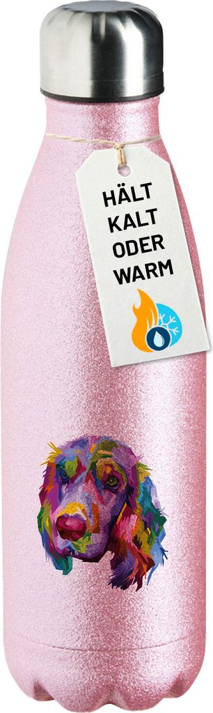 Huuraa Trinkflasche Cocker Spaniel Colorful 500ml Pink Edelstahl Wasserflasche Trinkflasche Geschenkidee