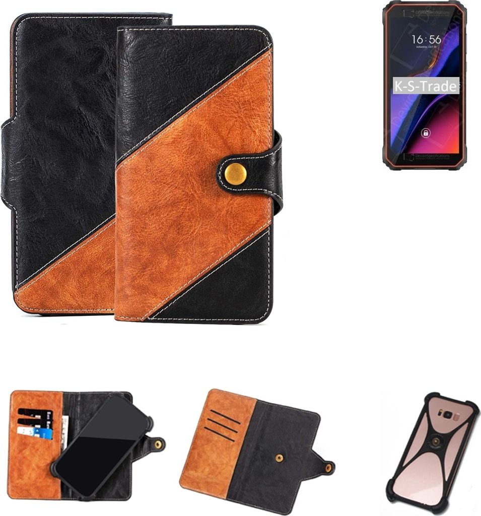 K-S-Trade Handyhülle Schutzhülle Bookstyle Case Wallet-Case kompatibel mit Blackview Oscal S60 Handy Cover Bumper Klapphülle schwarz hellbraun 1x