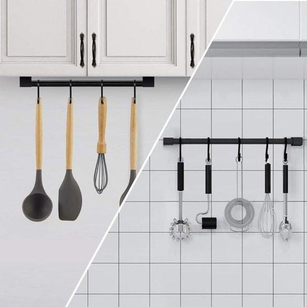 Küchenutensilienständer mit S-Haken – Hängender Topf- und Pfannenständer – Wandmontierter Küchenutensilien-Organizer – Aluminium – Sch...
