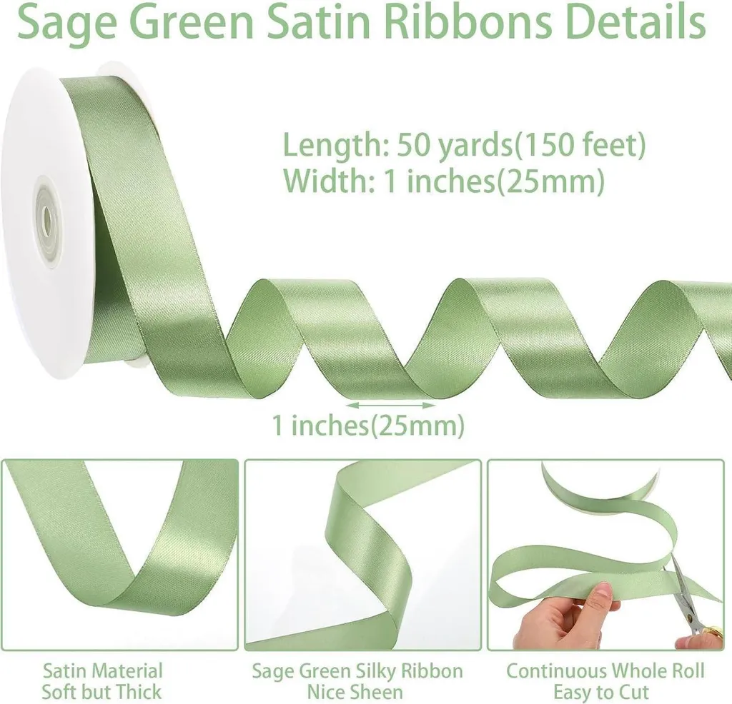 Ruban Satin Vert 25mm x 45m : Finition Pro pour vos Décorations