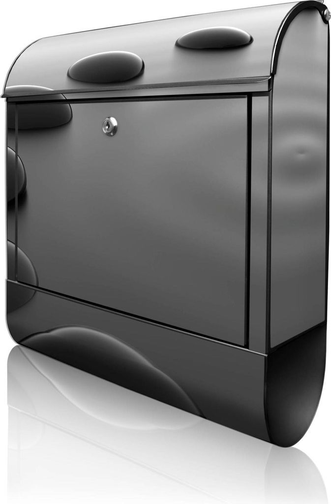 banjado Design Briefkasten Stahl schwarz mit Zeitungsfach pulverbeschichtet "Schwarze Steine" 38x46x12,5cm & 2 Schlüssel - Postkasten A4 Einwurf i...