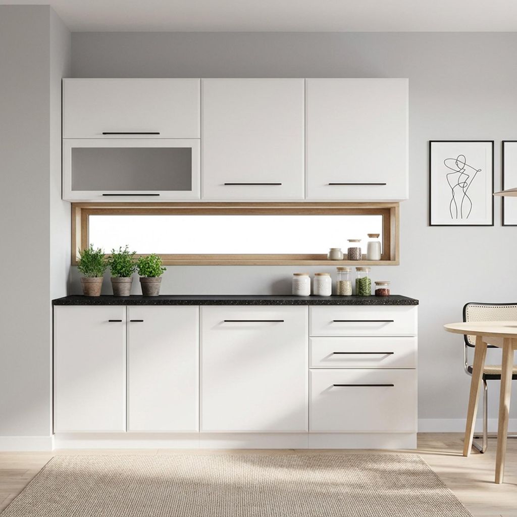 Homestyle4u Küche Küchenblock 200 cm Weiß Küchenzeile ohne Produktbild 