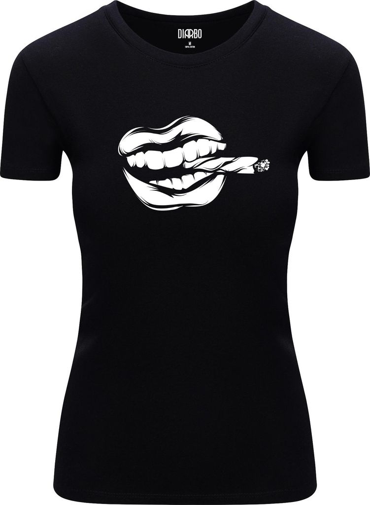 Diarbo Damen T-Shirt mit Abstraktem Druck Mund mit Zigarette Schwarz Gr.XXL