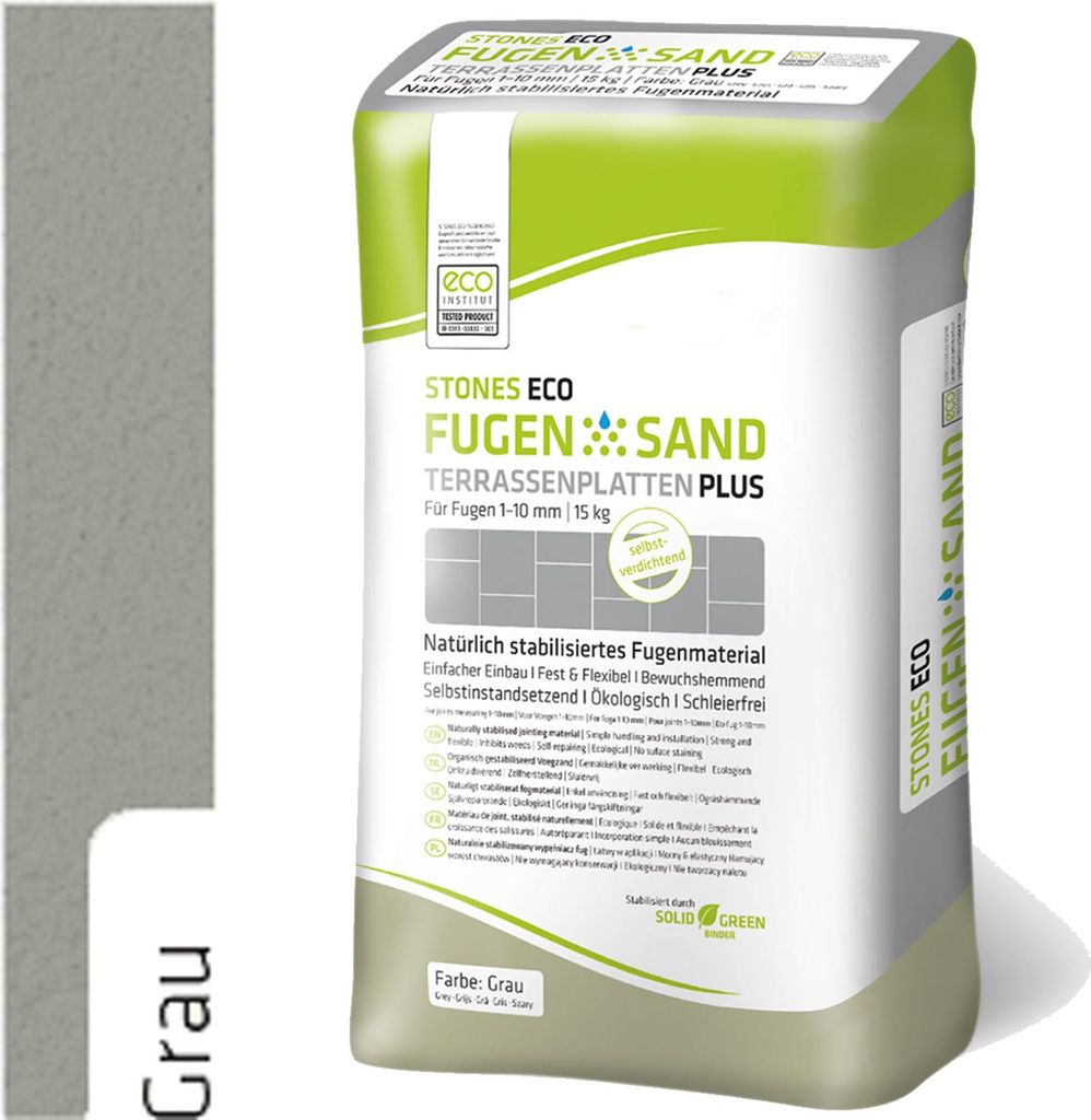 Stones Eco Fugensand Terrassenplatten 1-10 mm Grau 15kg Immagine del prodotto 