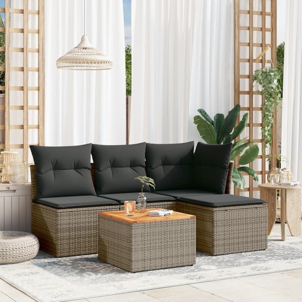 Design 5-tlg. Garten-Sofagarnitur mit Kissen Grau Poly Rattan, Gartenmöbel-Sets 2024 Neu
