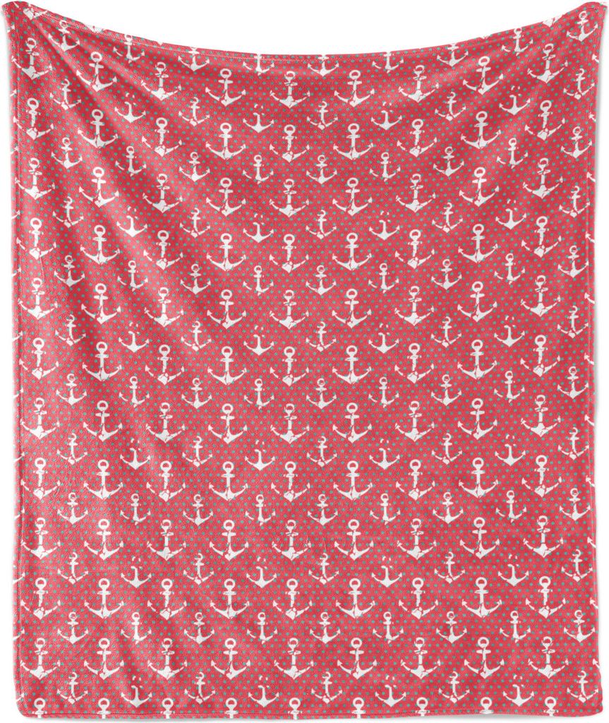 ABAKUHAUS Nautisch Weich Flanell Fleece Decke, Grunge Anker mit Tupfen-Muster, 175 x 230 cm, Coral Dunkle Seafoam