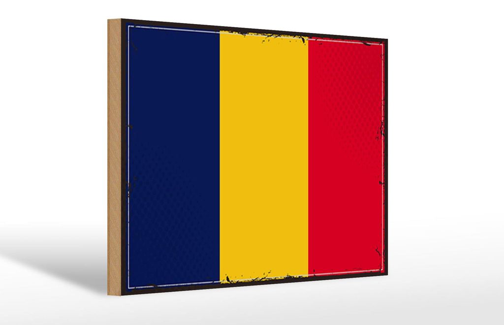 Holzschild Flagge des Tschad 30x20cm Retro Flag of Chad