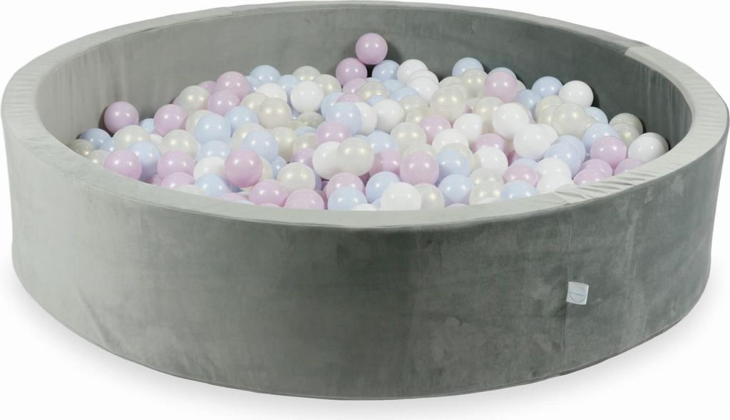 Bällebad 600 Teile 130x30 Samtgrau: Hellrosa Perle, Hellblau Perle, Opaleszenz, Weiß