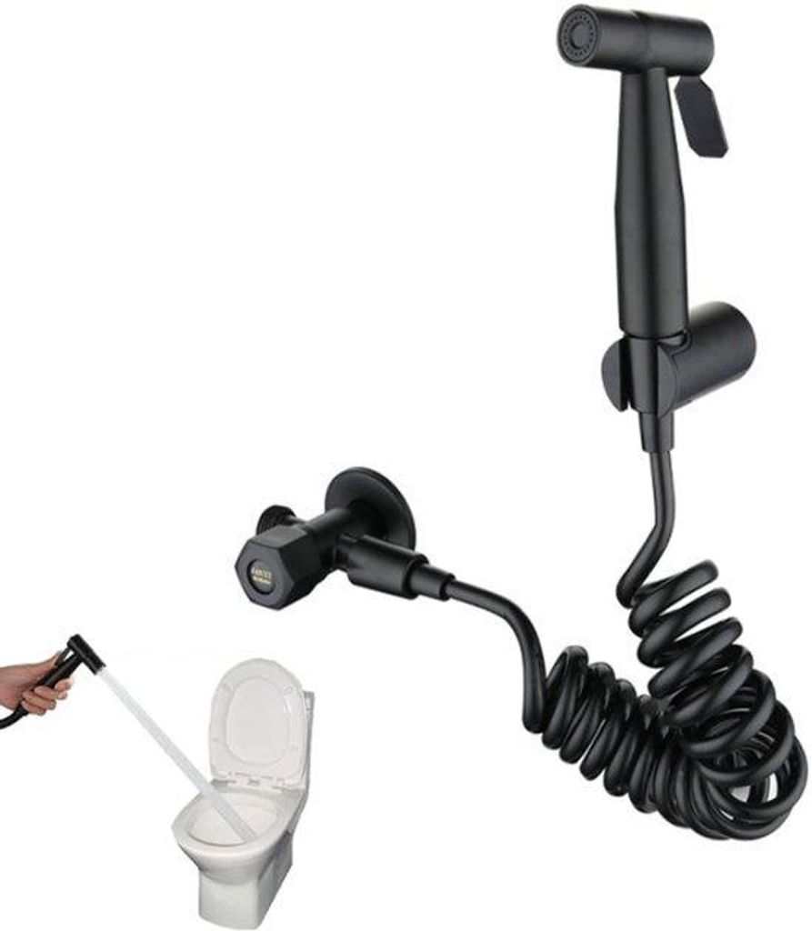 Handheld-Bidet-Set mit 2M-Sprührohr, T-Stück und Wandhalter, schwarz