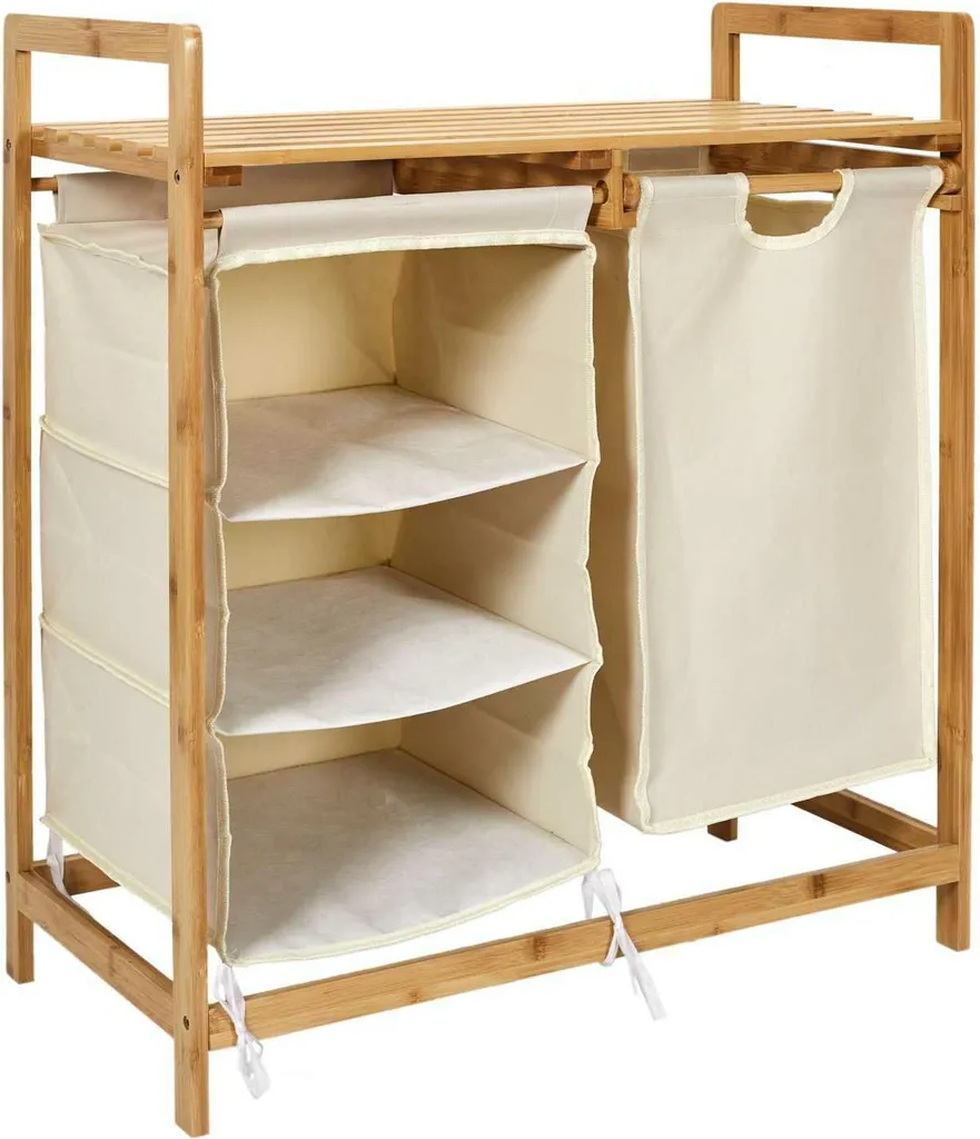 Meuble de salle de bain en bambou et panier à linge intégré 77 cm