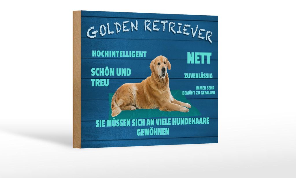 Holzschild Spruch 18x12cm Golden Retriever Hund nett treu