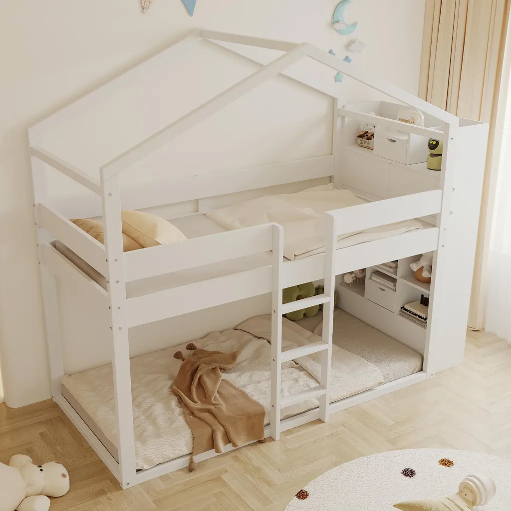 Lit Superposé Gain de Place 90x200 pour Chambre Partagée avec Stockage