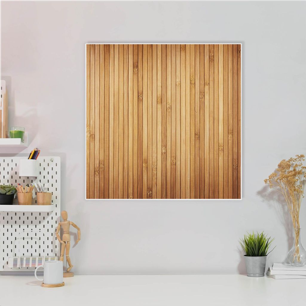 Design Stahlmagnettafel Quadratisch 50x50cm Bambusholz