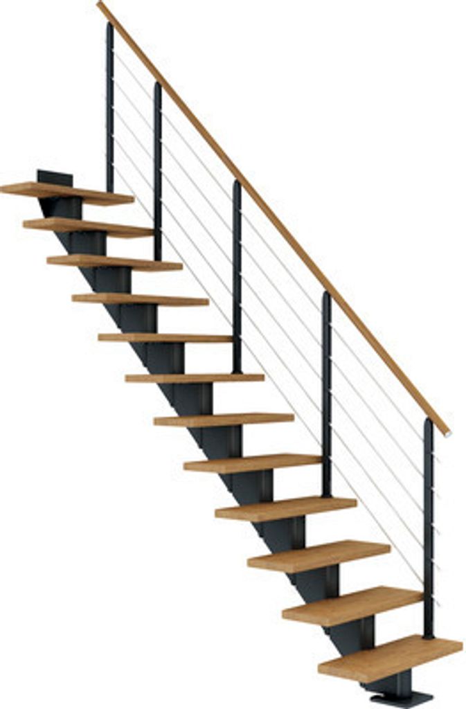 Pertura Mittelholmtreppe Alena Eiche Leimholz Anthrazit Gerade 75 cm 13 Stufen / 14 Steigungen Relinggeländer Anthrazit