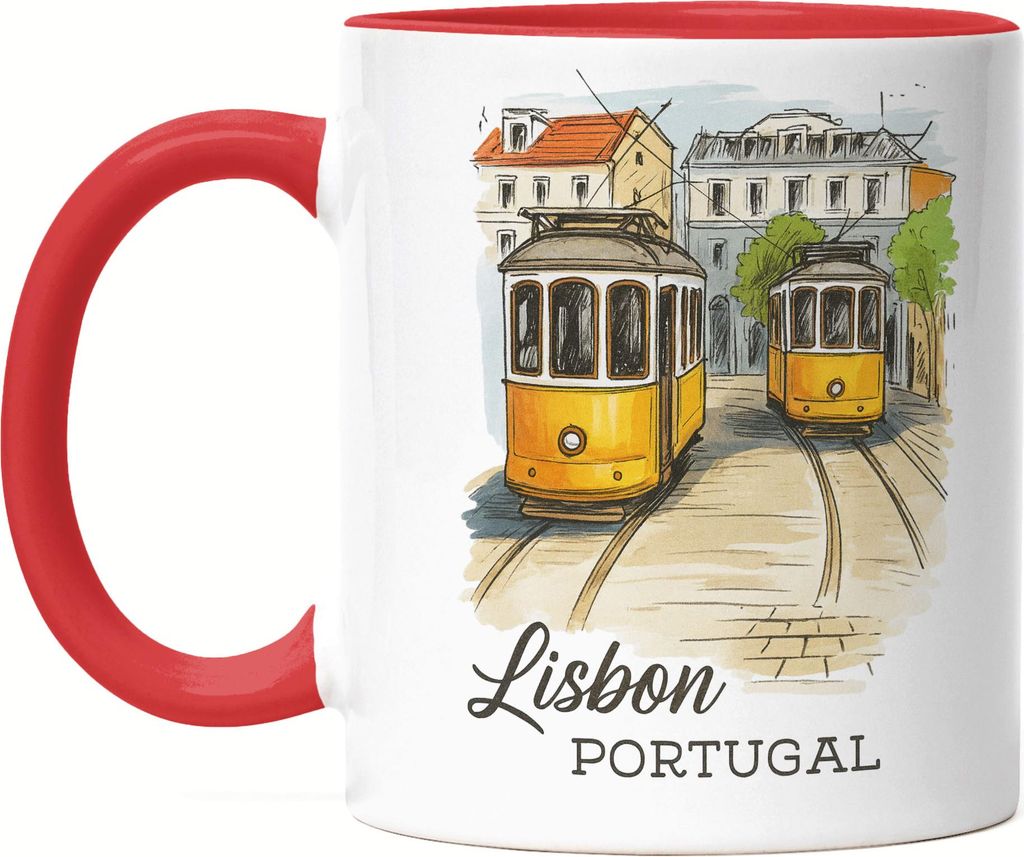 Lisbon Portugal Tasse Rot Geschenkidee Souvenir Urlaub Reise Lissabon Tram Portugal