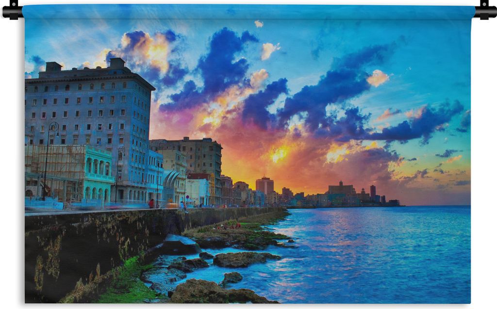 MuchoWow Wandteppich Wandbehang Farbenfroher Sonnenuntergang über Kuba in Nordamerika 120x80 cm Tapisserie Dekoration Wandtuch - Wanddekoratione...