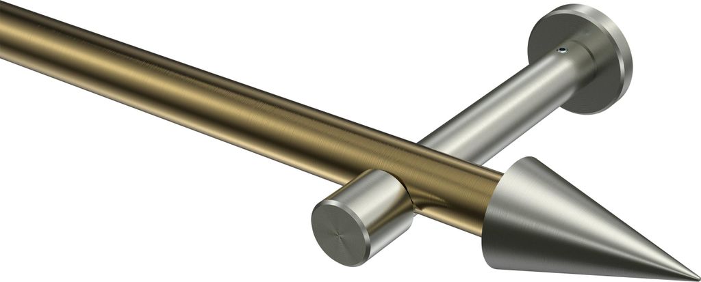 Interdeco Gardinenstange / Vorhangstange Messing Antik / Edelstahl-Optik, Typ Prestige Savio (Kegel) ohne Ringe, 20 mm Ø 1-läufig, 100 cm