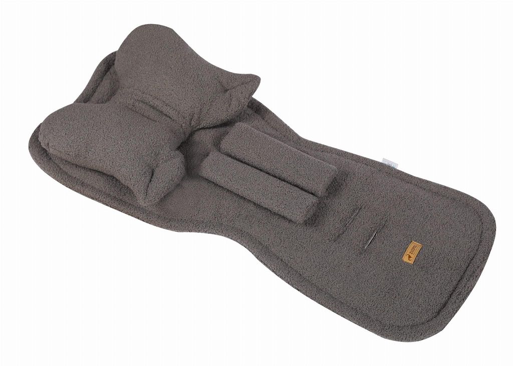 Universal Bouclé Kinderwagenauflage mit Kissen | Premium Teddy-Sitzeinlage für Buggy & Sportwagen | Kuschelige Kinderwagen-Matratze | Farbe: Grau