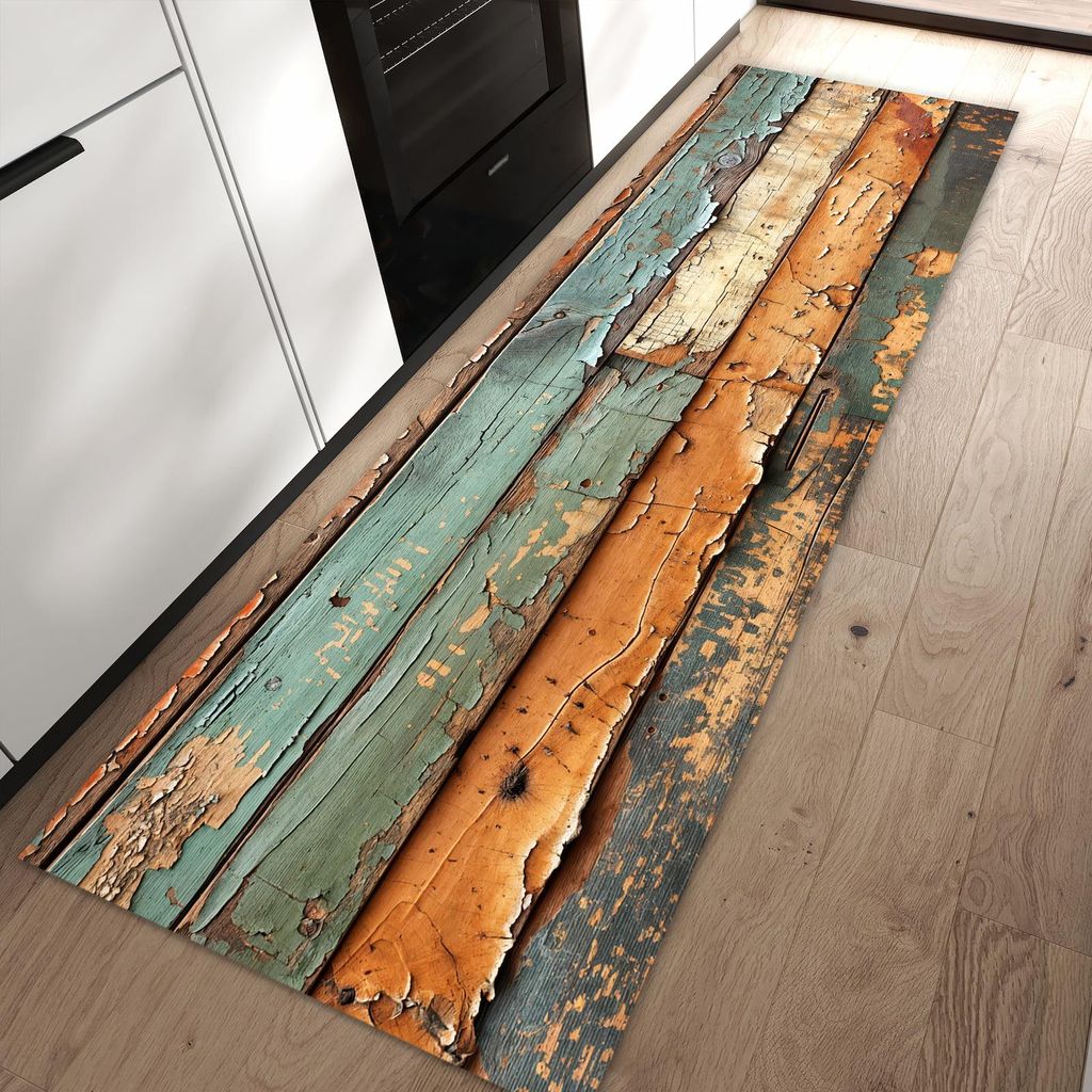 Küchenteppich 80x250cm rutschfest & abwischbar PVC Läufer - Antike Holzplanken