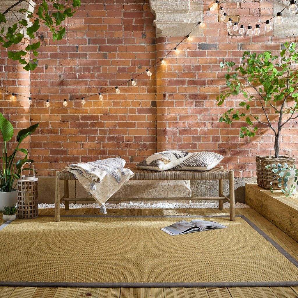 Outdoor Teppich Sisal Bordüre, Balkon schmutzabweisend Natur-Grau Rechteckig 160x230 | 60% Polyester, 40% Polypropylen, Rücken aus 100% Latex