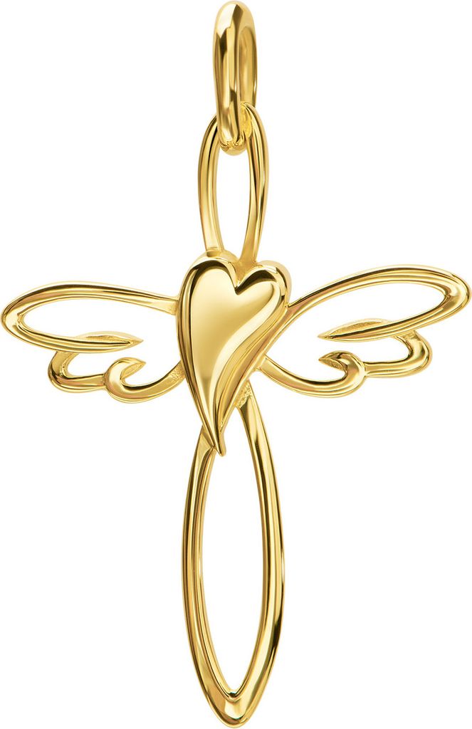 Gold Kreuz-Herz-Flügel-Anhänger 333 Gold 8 Karat für Damen und Herren Kettenanhänger mit Schmuck-Etui + Zertifikat