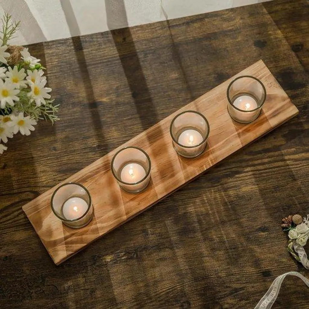 Centre de table de Noël rustique 42 cm et 4 bougies chauffe-plat