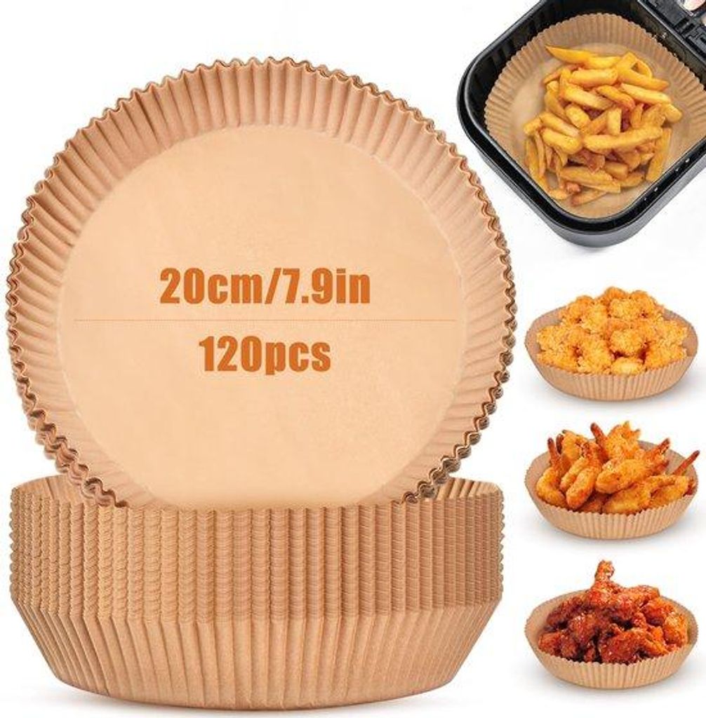 120 Stück Airfryer-Bakpapier für 3-4,5L, runde Antiaanbakhülle, magnetron- und ofengeeignet, 20cm
