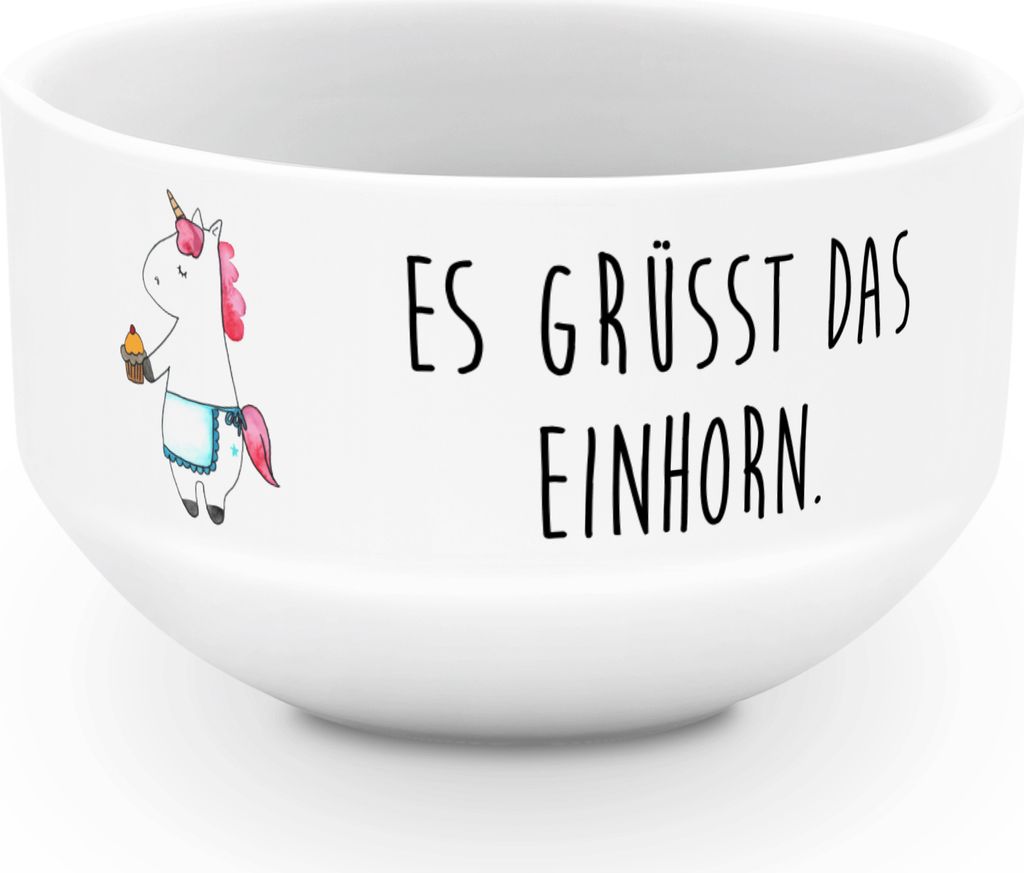 Mr. & Mrs. Panda Schüssel Einhorn Muffin - Weiß - Geschenk, Geburtstag, schale, Müslischale Porzellan, Grüße, joghurtbowl, snackschüssel, Gl...