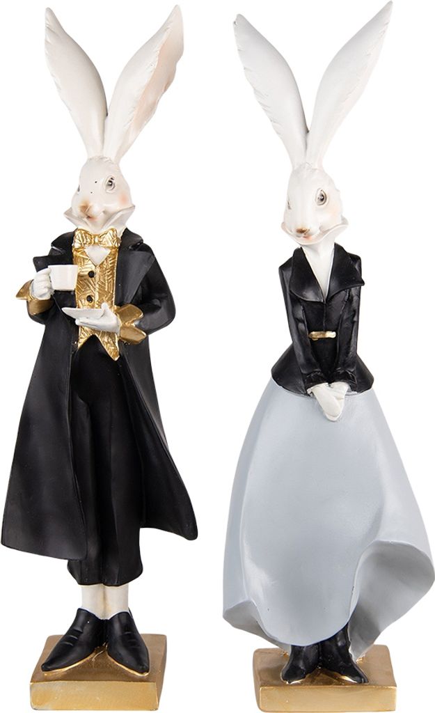 Clayre & Eef Figur Kaninchen 14x12x47 / 14x12x47 cm Schwarz Grau Polyresin