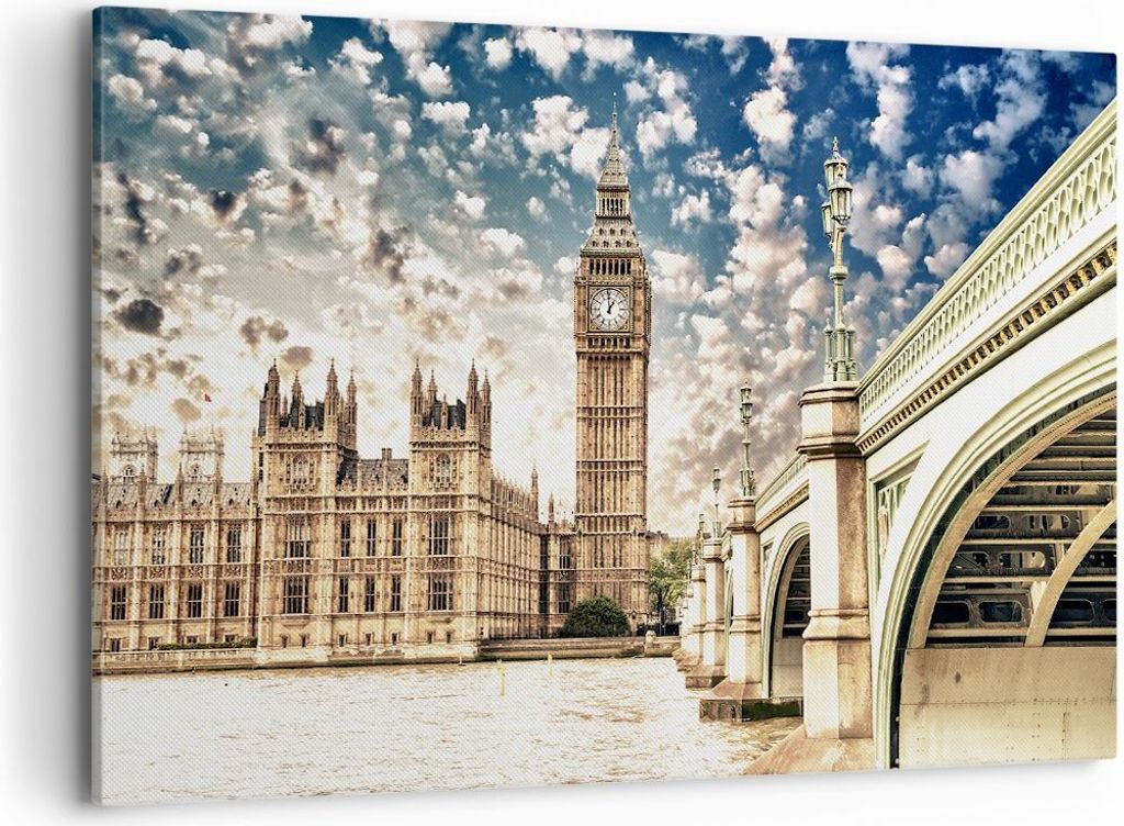 Bild auf Leinwand - Leinwandbild - London architektur big ben - 120x80cm - Wand Bild - Wanddeko - Leinwanddruck - Bilder - Kunstdruck - Wanddekorat...