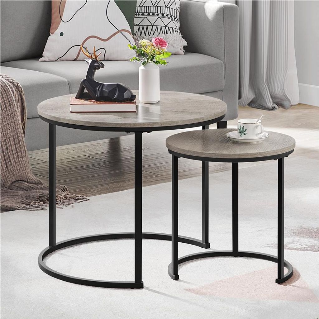 Yaheetech Couchtisch 2er Set, runder Beistelltisch Set, Sofatisch mit Metallgestell, Satztische für Wohnzimmer Schlafzimmer, Gray