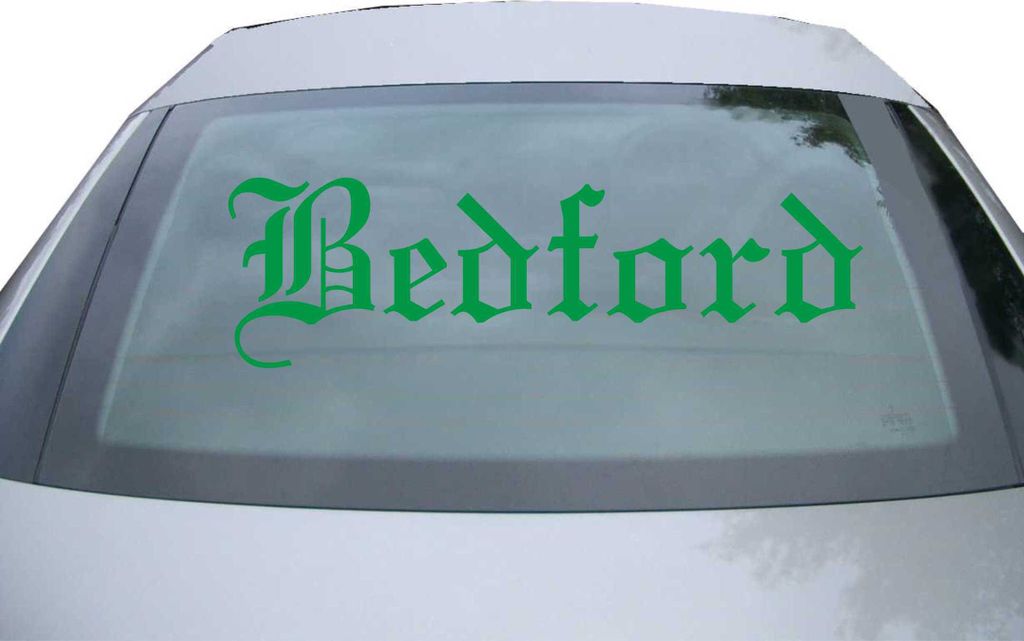Indigos UG - Aufkleber Heckscheibe & Motorklappe DE6596 - grün - 600x180 mm - Bedford - Auto Scheiben Fenster Heckklappe Tuning Racing JDM - Die cut