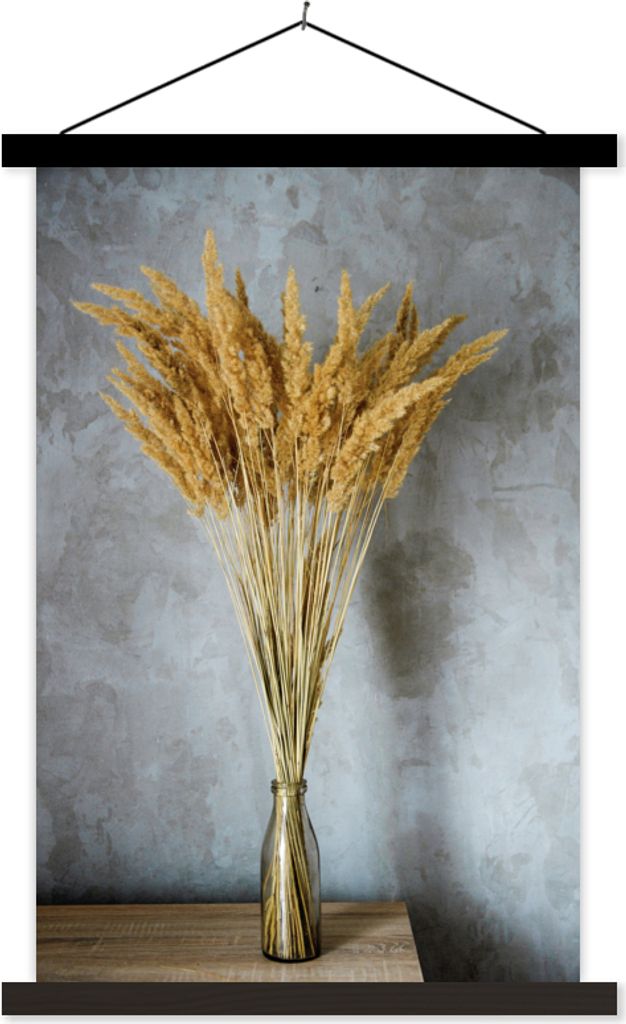 MuchoWow Textilposter Getrocknete Blumen - Vase - Stilleben 40x60 cm mit schwarzem Rahmen - Wanddekorationen