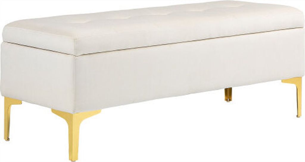 Sitzbank 120x44x44.5cm Mit Stauraum Beige Polsterbank Samtoptik Metallbeine Bettbank Fuer Wohnzimmer Schlafzimmer Flur Gartenbank Bank Ruhebank