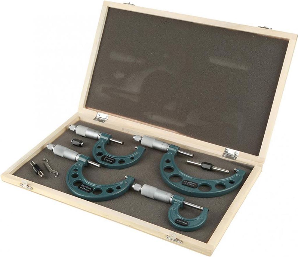 4pcs 0-100mm Metrische Außenmikrometer Dickenmesser Messschieber mit Fall