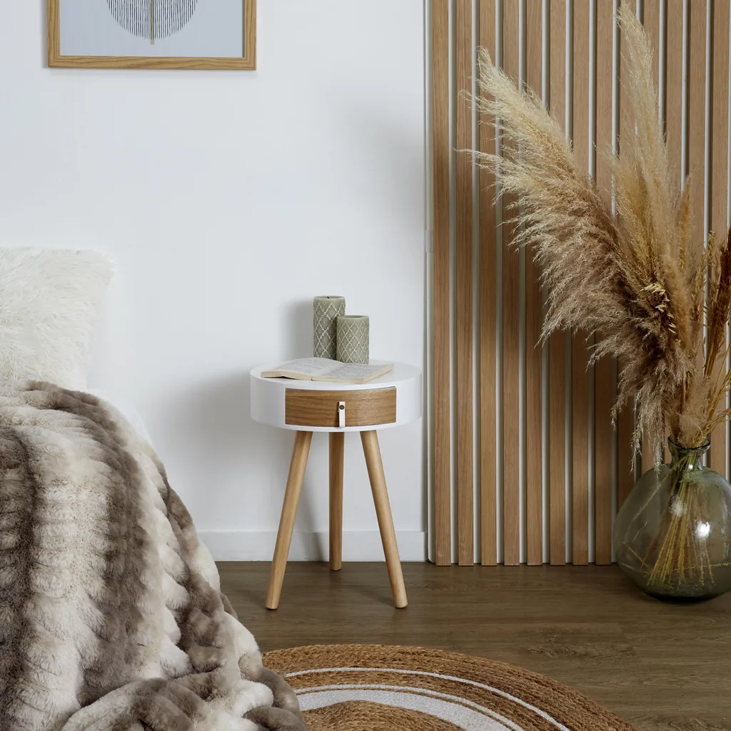 Table de Nuit Blanche Nora 47cm - Petit Meuble de Rangement pour Chambre