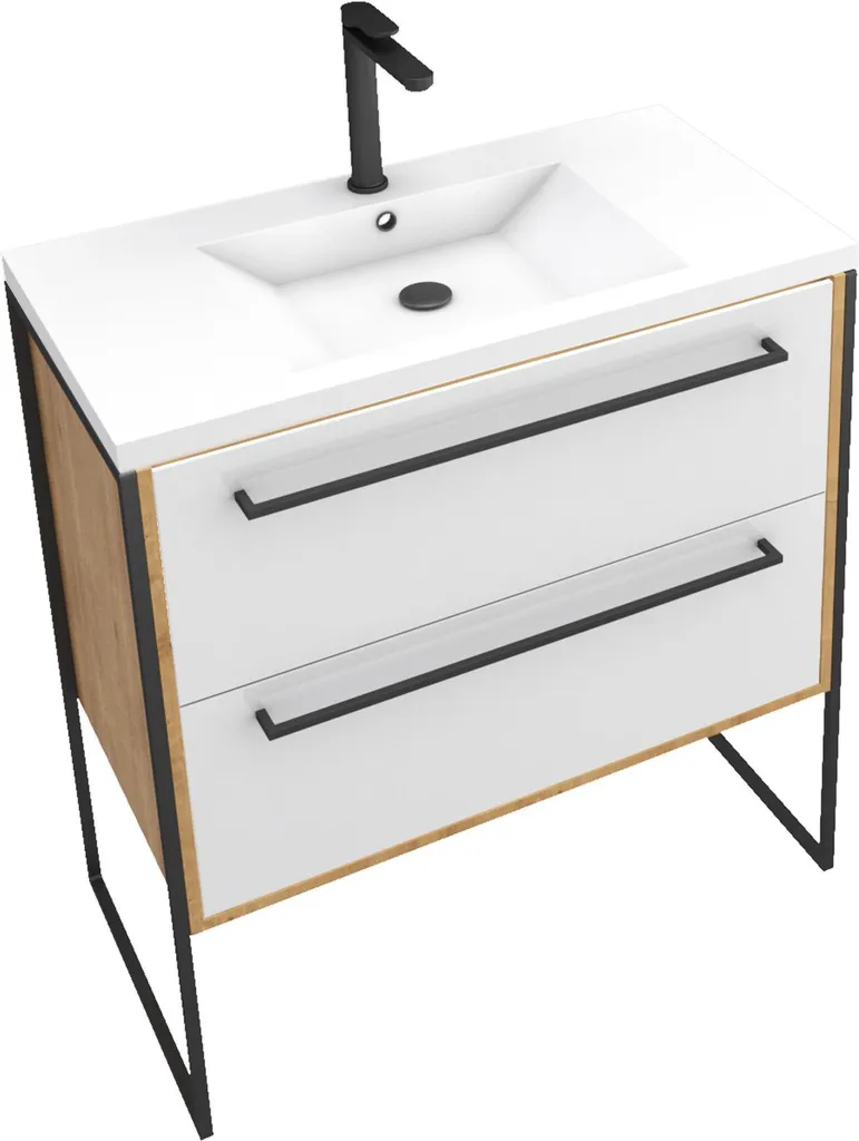 Meuble de salle de bain blanc mat 80cm avec vasque résine MILA