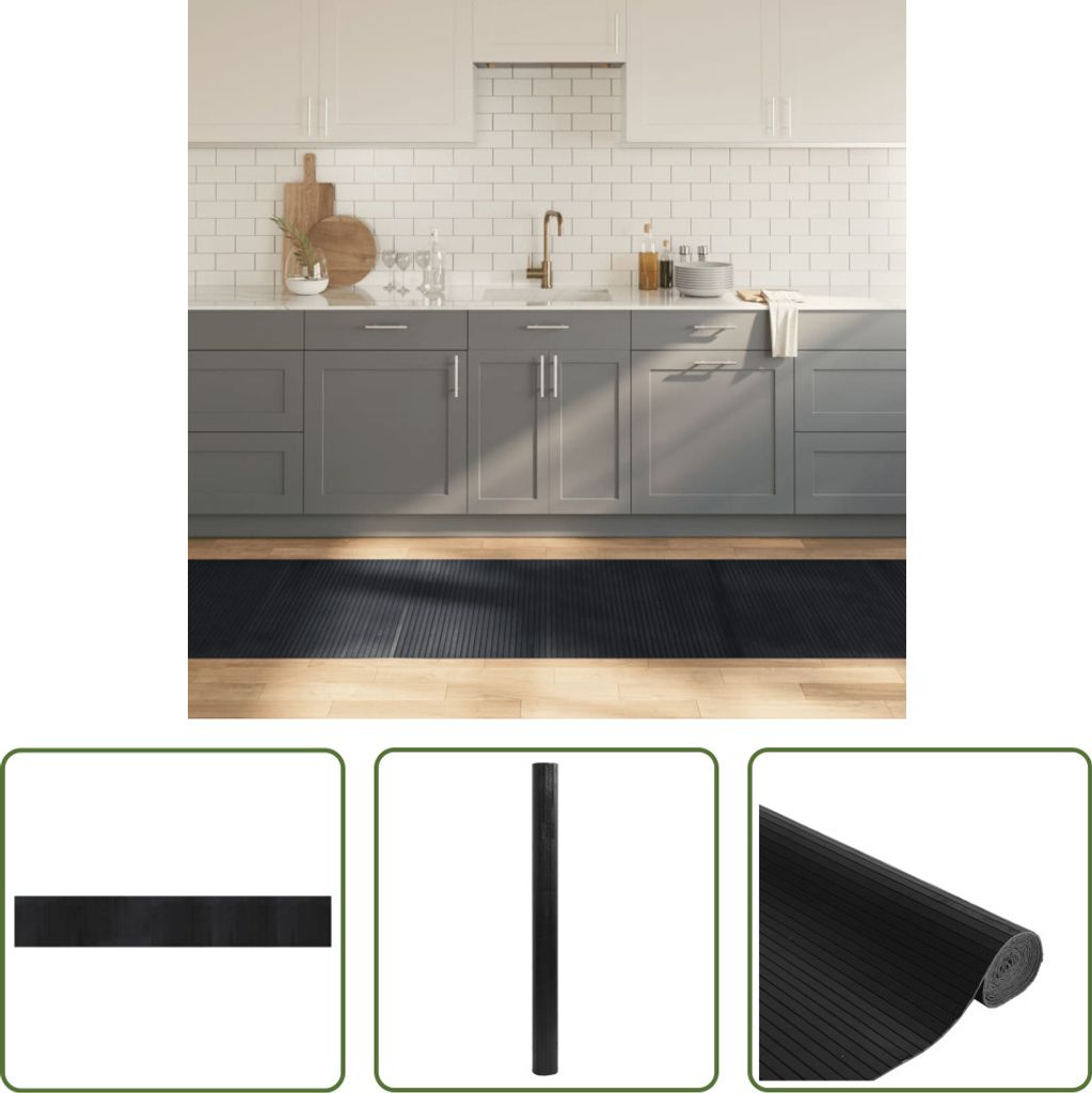 The Living Store Teppich Rechteckig Schwarz 80x500 cm Bambus