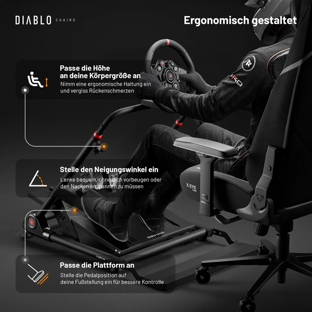 Diablo X-Drive Mini Support de Volant de Course Pliable avec Shifter