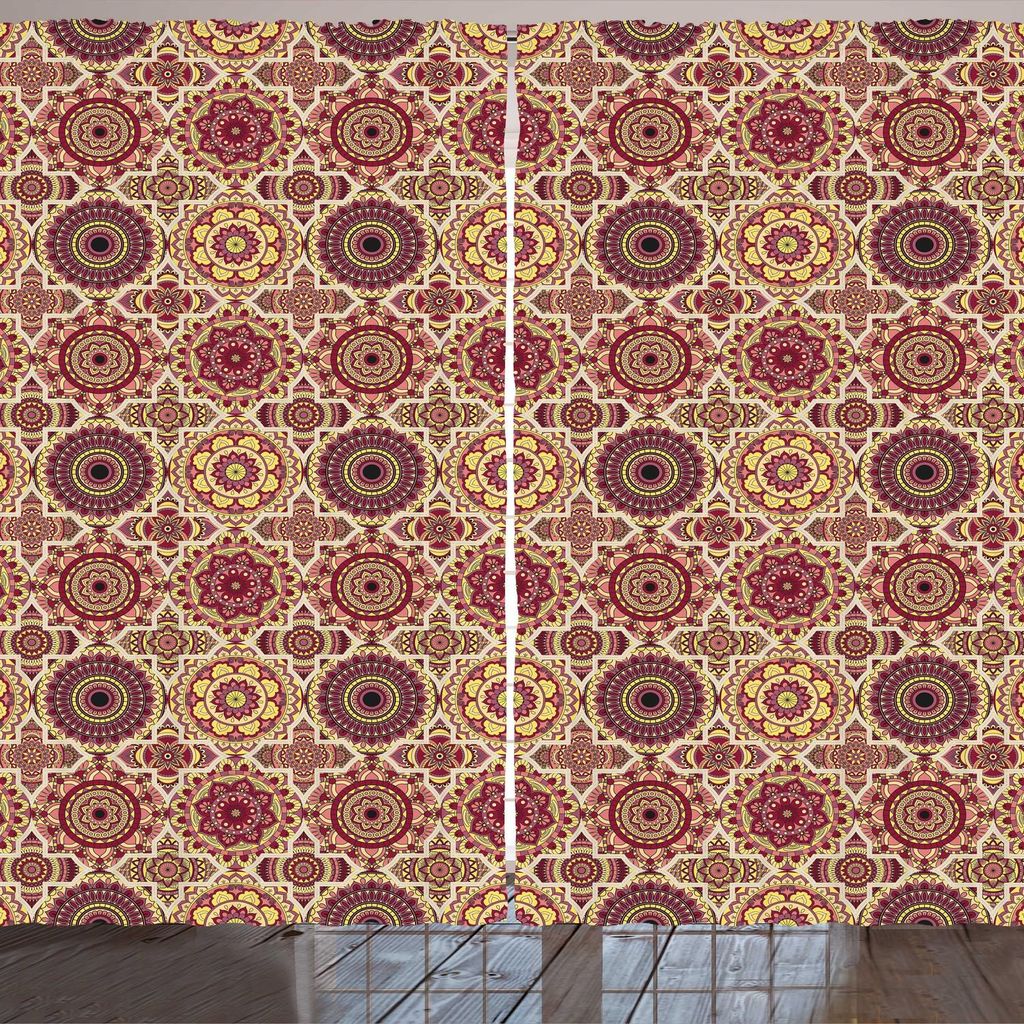ARANDE marokkanisch Gardine, Künstlerisches Patchwork-Art-Muster mit altmodischen Blumen-böhmischen Illustration, 280 x 225 cm, Mehrfarbig