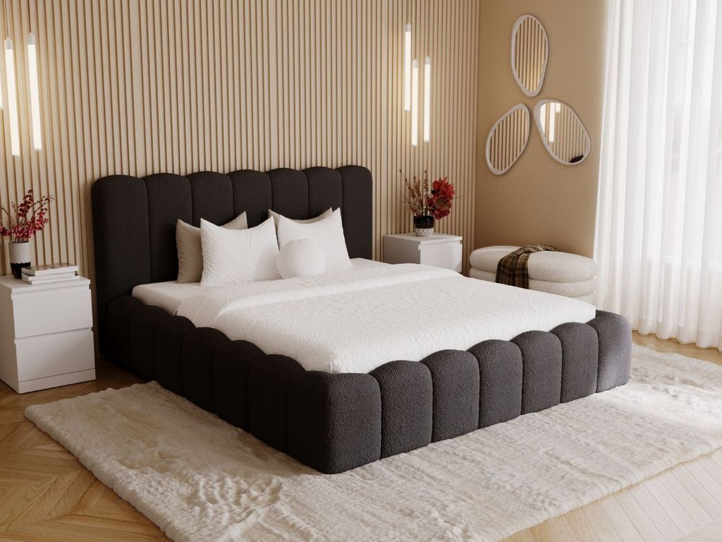 GrainGold Polsterbett Smile 120x200 cm - Bett 120x200, Polsterbett mit Bettkasten und Lattenrost - Schwarz (Anthology 19)