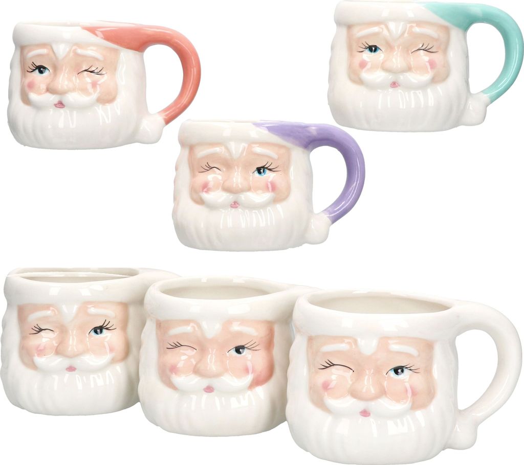 6x Kaffeebecher Nikolaus 280ml 4 Farben Glühwein Pastell Weihnachten Pott Tasse