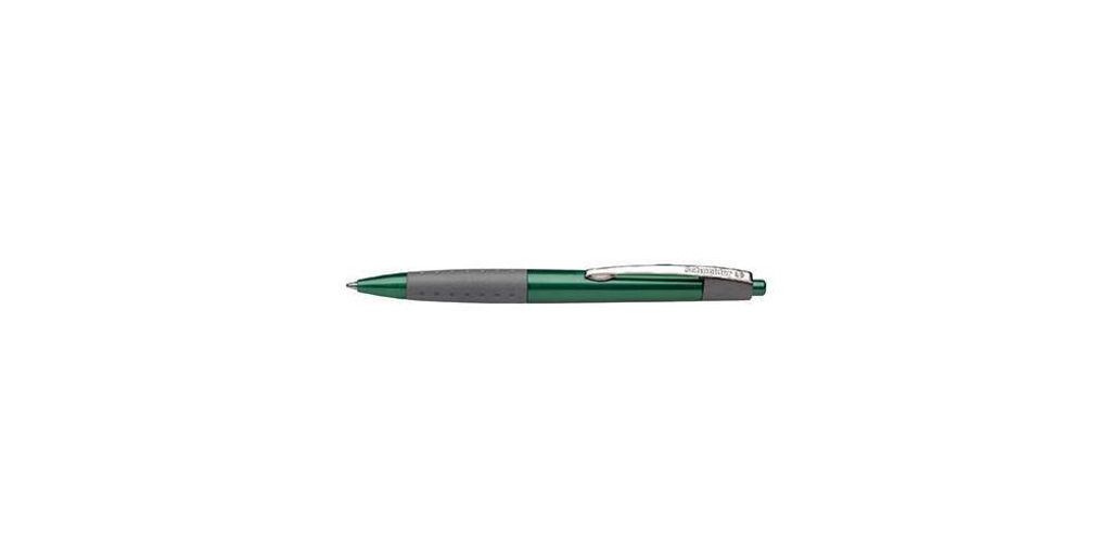 A green and gray pen is shown against a white background.
