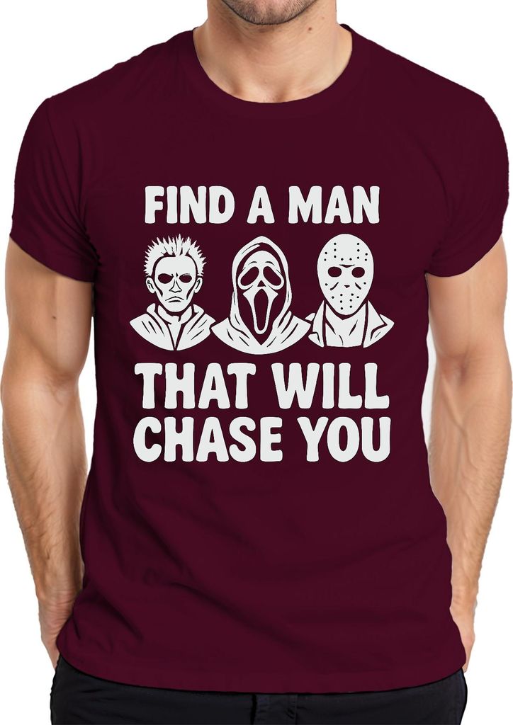 Find a Man That will chase You Horror Masken Jason Ghostface Herren T-Shirt, Burgundy, S