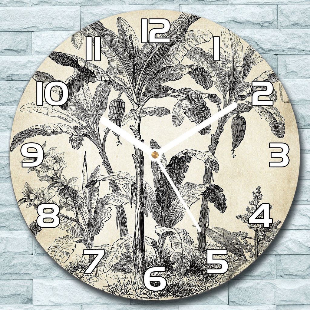 Wanduhr aus Glas Rund fi 30 Vintage Palmen beige Quarz Deko Schlafzimmer Büro