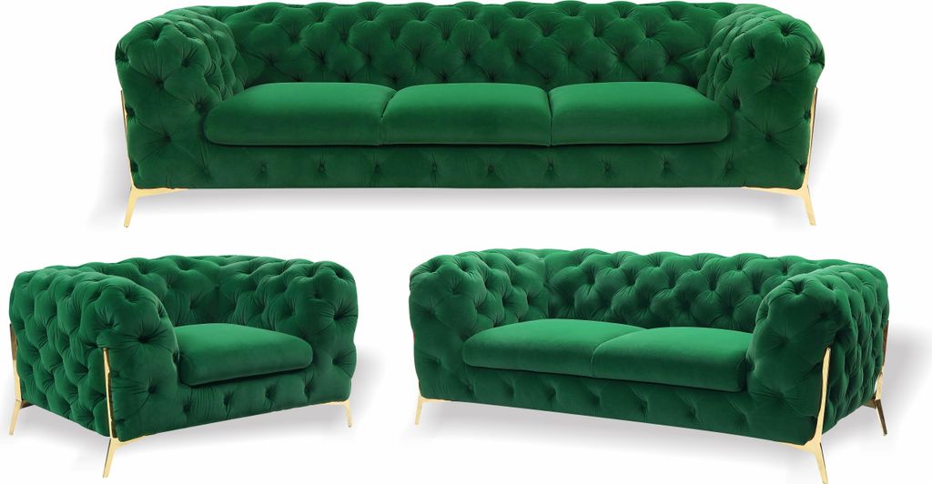 Designer Chesterfield Sofagarnitur Sofa Couch Polster Set in Samt 3+2+1 Sitzer