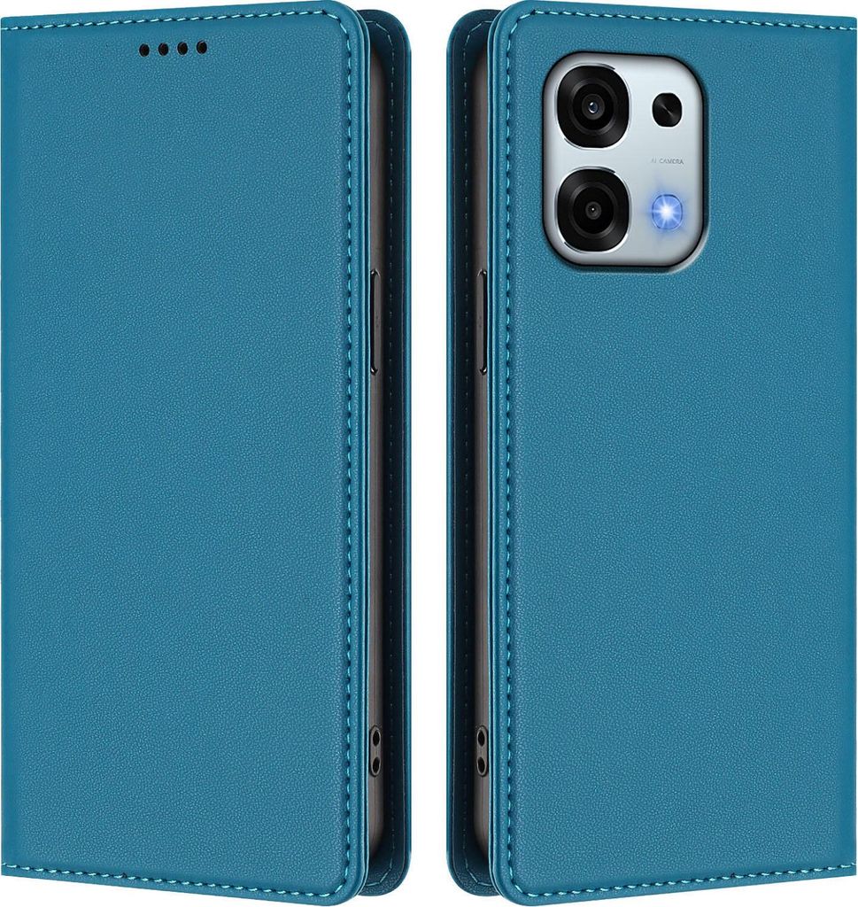 Handyhülle für Oppo A6 Pro 5G/Oppo A6 Pro 4G, Kunstleder Klapphülle Stoßfeste Magnetische Hülle mit Ständer Blau