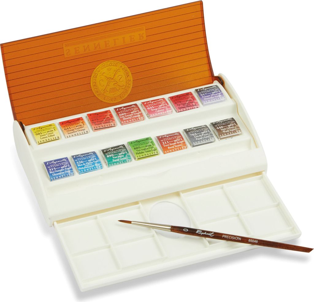 Sennelier Aquarellfarbe - Reisekasten XF aquarell 14 1/2 Näpfchen und 1 Pinsel N131654.00
